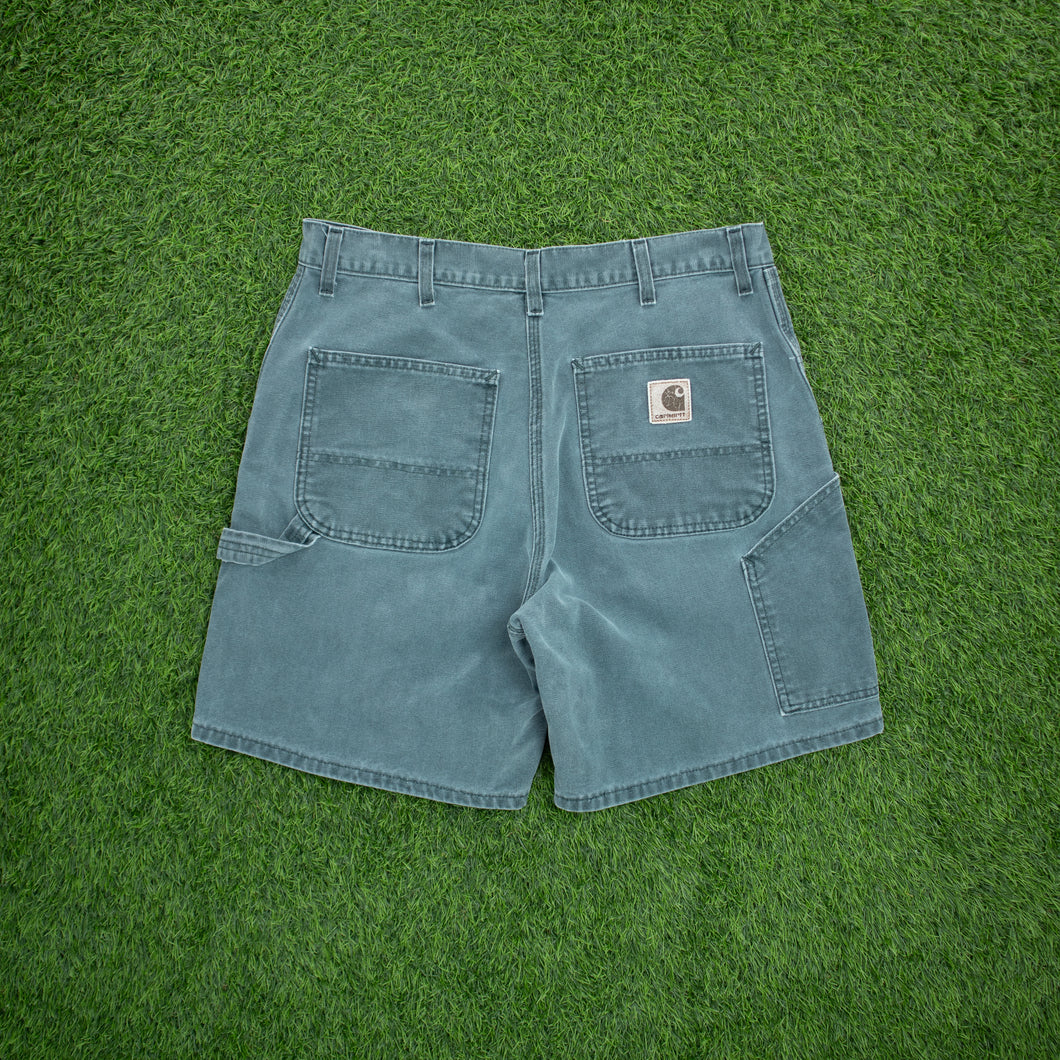 Carhartt Carpenter Workwear Medium Wash Denim Teal Jort Shorts - 32”