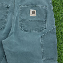 Load image into Gallery viewer, Carhartt Carpenter Workwear Medium Wash Denim Teal Jort Shorts - 32”
