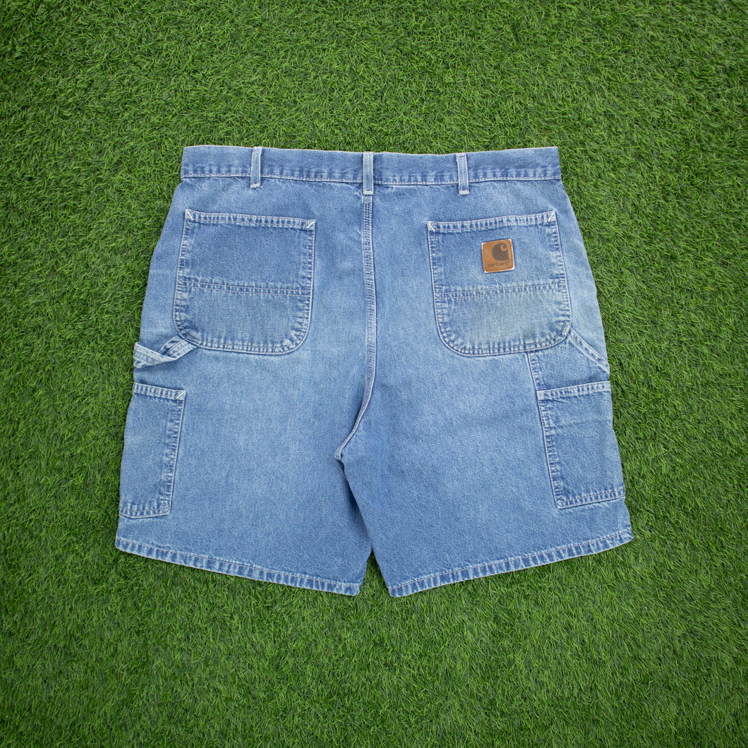 Carhartt Carpenter Workwear Medium Wash Denim Blue Jort Shorts - 38”