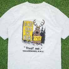 Load image into Gallery viewer, Farley &amp; Co ‘Do Not Feed The Bears, I Am Not A Bear, Trust Me’ Yellowknife N.W.T Joke Graphic Single Stitch T-Shirt - M
