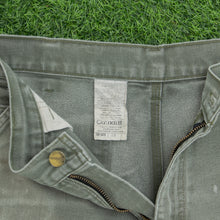 Load image into Gallery viewer, Carhartt Carpenter Distressed Workwear Medium Wash Denim Green Jort Shorts - 33”
