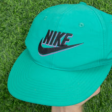 Load image into Gallery viewer, 1993 Nike 3D Swoosh Logo Embroidered Turquoise Green Purple Nylon SnapBack Cap - One Size
