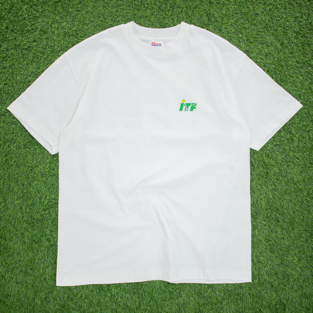 ITF International Tennis Federation Logo Double Sided Graphic Deadstock Hanes Single Stitch T-Shirt - XL