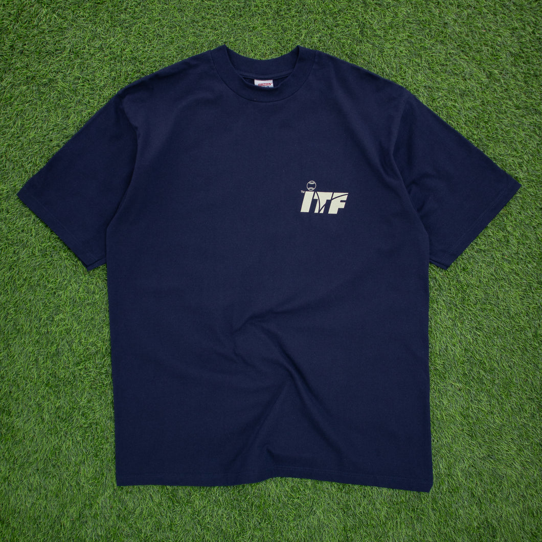 (1997) ITF Satellite Circuits International Tennis Federation Logo Double Sided Graphic Deadstock JERZEES T-Shirt - L/XL