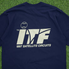 Load image into Gallery viewer, (1997) ITF Satellite Circuits International Tennis Federation Logo Double Sided Graphic Deadstock JERZEES T-Shirt - L/XL
