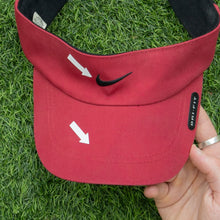Load image into Gallery viewer, 2003 Nike Dri-Fit Small Swoosh Embroidered Two Tone Red Elastic Fitted Visor Cap - One Size
