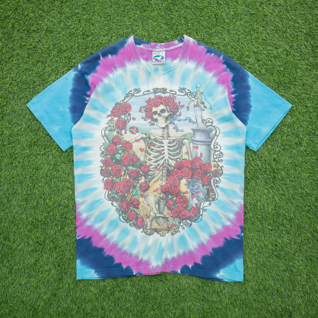 1995 Grateful Dead Bertha 30th Anniversary Liquid Blue P.Maguire Halloween Double Sided AOP Graphic Tie Dye Single Stitch T-Shirt - L