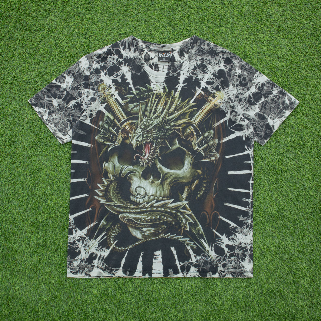 WiLD Skull Dragon Tie Dye Double Sided AOP Graphic Halloween T-Shirt - L