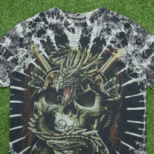 Load image into Gallery viewer, WiLD Skull Dragon Tie Dye Double Sided AOP Graphic Halloween T-Shirt - L
