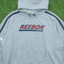 Load image into Gallery viewer, Reebok Athletic Department Spell Out Logo Taping Drawstring Pullover Boxy Grey Hoodie - XL

