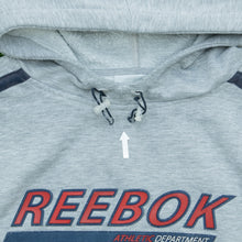 Load image into Gallery viewer, Reebok Athletic Department Spell Out Logo Taping Drawstring Pullover Boxy Grey Hoodie - XL
