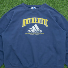 Load image into Gallery viewer, Women’s Adidas Athletic Spell Out Logo Graphic Boxy Crewneck Navy Sweatshirt - L (14)
