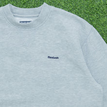 Load image into Gallery viewer, BNWT Women’s Reebok Essentials Small Spell Out Logo Embroidered Crewneck Grey Sweatshirt - M (12-14)
