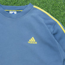 Load image into Gallery viewer, Adidas Small Logo 3-Stripe Embroidered Crewneck Blue Sweatshirt - L
