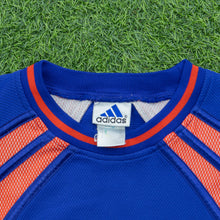 Load image into Gallery viewer, Adidas Basketball Embroidered Logo Mesh Pullover Oversized Crewneck Blue Sweatshirt - XL
