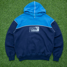 Load image into Gallery viewer, Adidas Originals International Collection Action Wear Graphic Two Tone Colour Block Contrast Reverse Stitch Button Up Pullover Navy Blue Hoodie - L (42/44)
