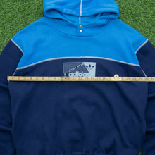 Load image into Gallery viewer, Adidas Originals International Collection Action Wear Graphic Two Tone Colour Block Contrast Reverse Stitch Button Up Pullover Navy Blue Hoodie - L (42/44)
