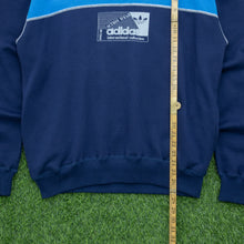 Load image into Gallery viewer, Adidas Originals International Collection Action Wear Graphic Two Tone Colour Block Contrast Reverse Stitch Button Up Pullover Navy Blue Hoodie - L (42/44)
