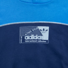 Load image into Gallery viewer, Adidas Originals International Collection Action Wear Graphic Two Tone Colour Block Contrast Reverse Stitch Button Up Pullover Navy Blue Hoodie - L (42/44)
