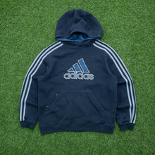 Load image into Gallery viewer, Women’s 2007 Adidas 3-Stripes Embroidered Mesh Logo Pullover Navy Hoodie - S (8-10)
