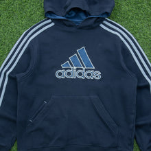 Load image into Gallery viewer, Women’s 2007 Adidas 3-Stripes Embroidered Mesh Logo Pullover Navy Hoodie - S (8-10)

