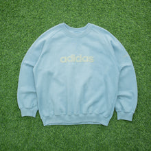 Load image into Gallery viewer, Women’s 2001 Adidas Spell Out Embroidered Logo Boxy Crewneck Light Blue Sweatshirt - M (10-12)
