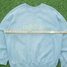 Load image into Gallery viewer, Women’s 2001 Adidas Spell Out Embroidered Logo Boxy Crewneck Light Blue Sweatshirt - M (10-12)
