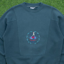 Load image into Gallery viewer, Adidas Golf Laurel Wreath Embroidered Logo Panel Crewneck Teal Blue Sweatshirt - L (40/42)
