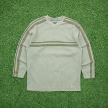 Load image into Gallery viewer, Women’s Nike Small Swoosh Embroidered Logo Stripe Taping Waffle V-Neck Khaki Sweatshirt - M (10-12)
