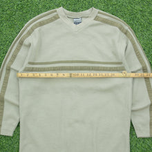 Load image into Gallery viewer, Women’s Nike Small Swoosh Embroidered Logo Stripe Taping Waffle V-Neck Khaki Sweatshirt - M (10-12)
