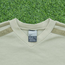 Load image into Gallery viewer, Women’s Nike Small Swoosh Embroidered Logo Stripe Taping Waffle V-Neck Khaki Sweatshirt - M (10-12)
