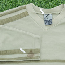 Load image into Gallery viewer, Women’s Nike Small Swoosh Embroidered Logo Stripe Taping Waffle V-Neck Khaki Sweatshirt - M (10-12)

