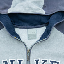 Load image into Gallery viewer, Women’s 2003 Nike Spell Out Small Swoosh Embroidered Mesh Logo Piping Zip Up Raglan Grey Navy Hoodie - L (12-14)
