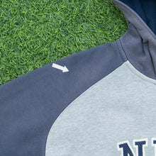 Load image into Gallery viewer, Women’s 2003 Nike Spell Out Small Swoosh Embroidered Mesh Logo Piping Zip Up Raglan Grey Navy Hoodie - L (12-14)
