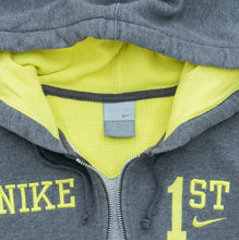 Load image into Gallery viewer, Women’s 2004 Nike Spell Out Small Swoosh Embroidered Cross Country Team Competition Graphic Zip Up Grey Hoodie - M (10-12)
