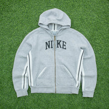 Load image into Gallery viewer, Women’s 2005 Nike Spell Out Small Swoosh Embroidered Logo Taping Zip Up Grey Hoodie - M/L (12-14)

