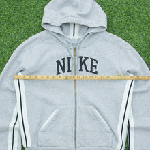 Load image into Gallery viewer, Women’s 2005 Nike Spell Out Small Swoosh Embroidered Logo Taping Zip Up Grey Hoodie - M/L (12-14)
