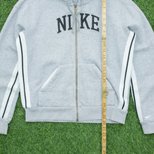 Load image into Gallery viewer, Women’s 2005 Nike Spell Out Small Swoosh Embroidered Logo Taping Zip Up Grey Hoodie - M/L (12-14)
