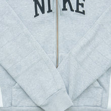 Load image into Gallery viewer, Women’s 2005 Nike Spell Out Small Swoosh Embroidered Logo Taping Zip Up Grey Hoodie - M/L (12-14)
