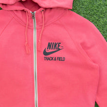 Load image into Gallery viewer, Women’s Nike Track &amp; Field Swoosh Graphic Logo Zip Up Pink Hoodie - M (10-12)
