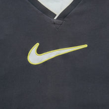 Load image into Gallery viewer, 1998 Nike Large Swoosh Embroidered Logo Varsity V-Neck Black Yellow Sweatshirt - XL
