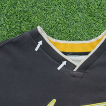 Load image into Gallery viewer, 1998 Nike Large Swoosh Embroidered Logo Varsity V-Neck Black Yellow Sweatshirt - XL
