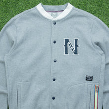 Load image into Gallery viewer, 2008 Nike N Logo Embroidered Small Swoosh Button Up Crewneck Varsity Grey Jumper - L
