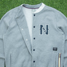 Load image into Gallery viewer, 2008 Nike N Logo Embroidered Small Swoosh Button Up Crewneck Varsity Grey Jumper - L
