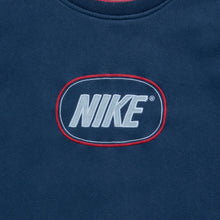 Load image into Gallery viewer, 2003 Nike Spell Out Embroidered Logo Piping Boxy Crewneck Navy Sweatshirt - L
