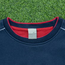 Load image into Gallery viewer, 2003 Nike Spell Out Embroidered Logo Piping Boxy Crewneck Navy Sweatshirt - L
