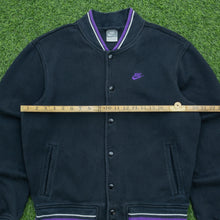 Load image into Gallery viewer, 2010 Nike Small Swoosh Logo Embroidered Button Up Ribbed Varsity Black Jumper - S
