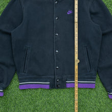 Load image into Gallery viewer, 2010 Nike Small Swoosh Logo Embroidered Button Up Ribbed Varsity Black Jumper - S
