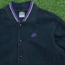 Load image into Gallery viewer, 2010 Nike Small Swoosh Logo Embroidered Button Up Ribbed Varsity Black Jumper - S
