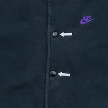 Load image into Gallery viewer, 2010 Nike Small Swoosh Logo Embroidered Button Up Ribbed Varsity Black Jumper - S
